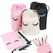 Wholesale Waterproof Plastic EVA Drawstring Makeup Bag Pouches Eyelash Pattern Lash Extension Bags