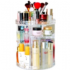 Clear Transparent Diamante 360 Degree Rotating Adjustable Cosmetic Storage Box Makeup Organizer